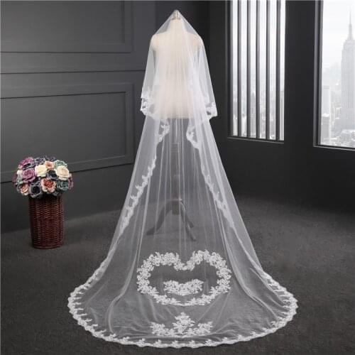 Korean wedding veil new soft yarn handwork heart-shaped flowers Lace wedding veil wedding accessories
