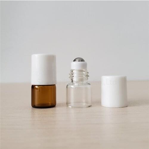 1ml amber Glass Essential Oil Roller Bottles, transparent Roller Balls Aromatherapy Perfumes Lip Balms Roll On Bottle 50pcs/lot