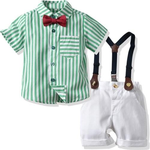 Boys Clothes Sets 2021 Summer Lapel Shirt Tops+Suspender Pants 2 Pcs Gentleman Suit Kids Tees Shorts Sets Baby Boy Clothing