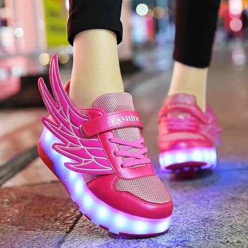 2021 Size 28-40 USB Charging Glowing Roller Sneakers for Children Kids LED Light Double Roller Skate Shoes Roller Skates Sneaker