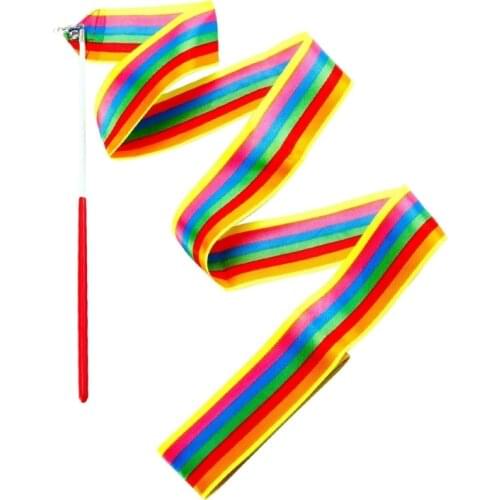 T5EC 10 Pieces Rainbow Band Dance Ribbons Rhythmic Gymnastics Ribbon for Children Artistic Dancing Swirling Training
