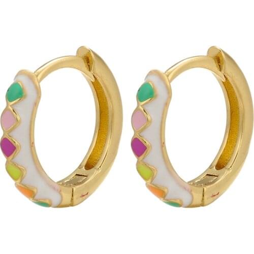 Pair Mini Small Hoop Earrings Pink Fluorescent Jewelry Enamel Circle Round Shape Gold Color Earing Square Rhombus Geometric