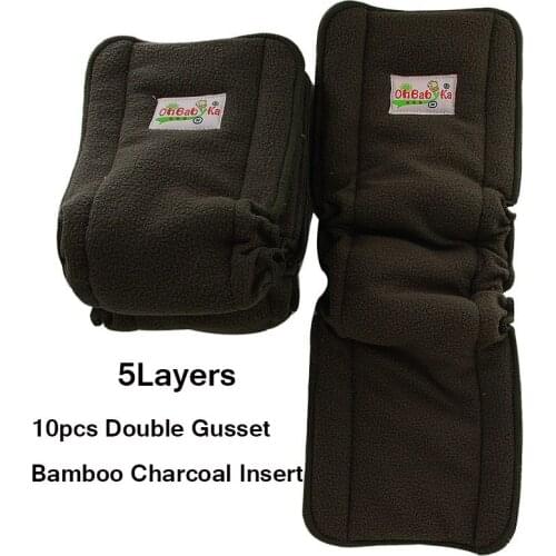 Ohbabyka Reusable Diapers Bamboo Charcoal Nappies Washable Baby Cloth Diaper Inserts Baby Care