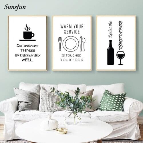 Cartoon Cartoon Tableware Wall Art Canvas Painting Fashion Black White English Letters Poster Print Nordic Restaurant Decoration