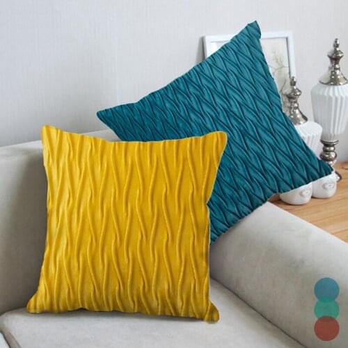 Soft Velvet Fabric Sofa Cushion Cover Solid Color Decorative Throw Pillow Covers Wave Stripe Office Waist Pillowcase Home Decor