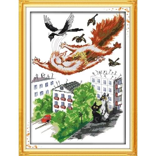 Cats fantasy cross stitch kit 18ct 14ct 11ct count printed canvas stitching embroidery DIY handmade needlework