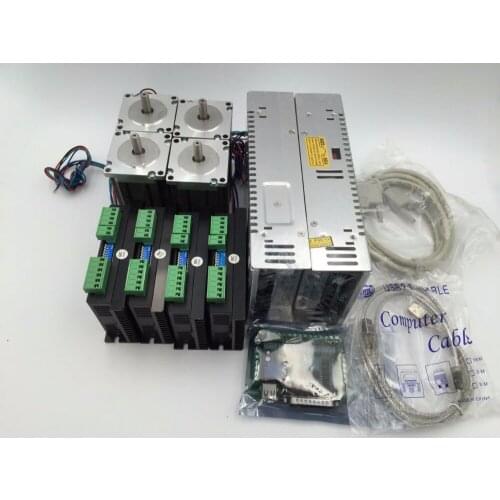 4 Axis Nema23 Stepper Motor Driver CNC Kit + 2pc Power Supply + 5Axis Breakout Board + Cable CNC Kit