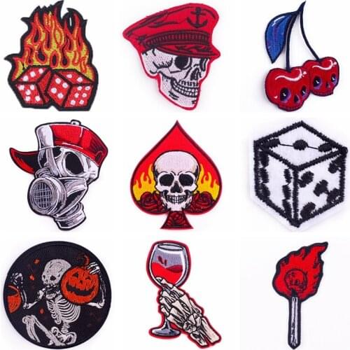 Punk Skull Patches On Clothes Dice Embroidered Patch For Jacket Clothing Thermoadhesive Patches Red Patch Applique On Backpack