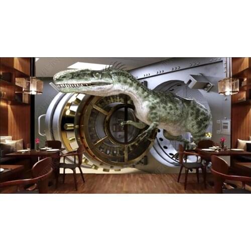 Custom photo mural 3d wallpaper Dinosaur through the wall bank vault home decor bedroom 3d wall murals wallpaper for walls 3 d