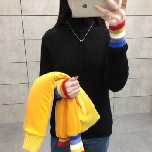 2021 New Autumn Winter Pullover Slim Womens Sweater High collar Plus velvet Thick Warm Casual Knitted Sweaters Female Tops