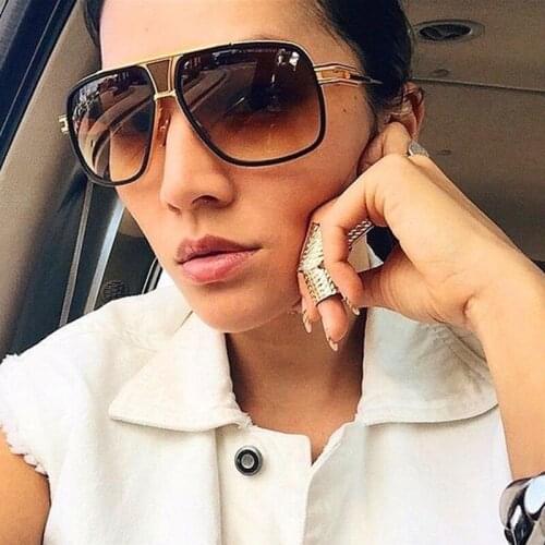 New 18K Gold Plated Square Men Sunglasses Women Couple Flat Top Luxury Brand Design Driving Sun Glasses Shades Brad Pitt Eyewear