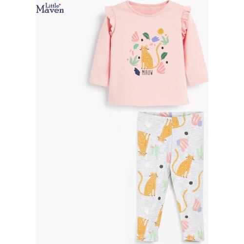 Baby Girls Fall Clothes Autumn Children Set Cotton Two Pieces Suit Toddler Girl pink animal Shirt + Leopard Pants 2-7y