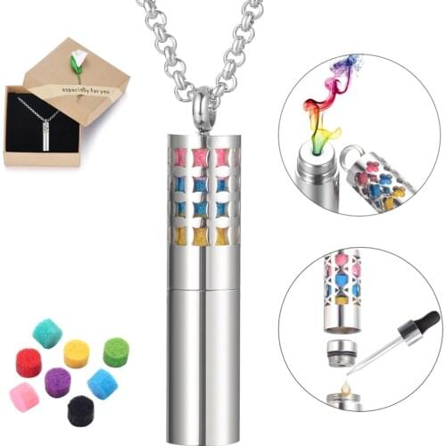 Aromatherapy Necklace with Diffuser and Container 2-in-1 Stainless Steel Perfume Bottle Essential Oil Locket Pendant Jewelry