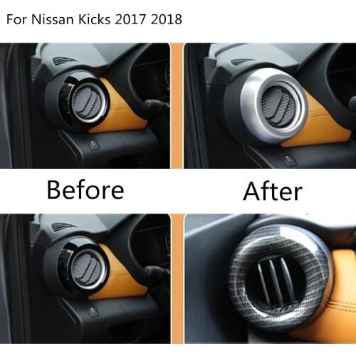 Car Styling Head Frame Trim Carbon Fiber/ABS Chrome Front Air Conditioning Outlet Vent 2pcs For Nissan Kicks 2017 2018 2019 2020