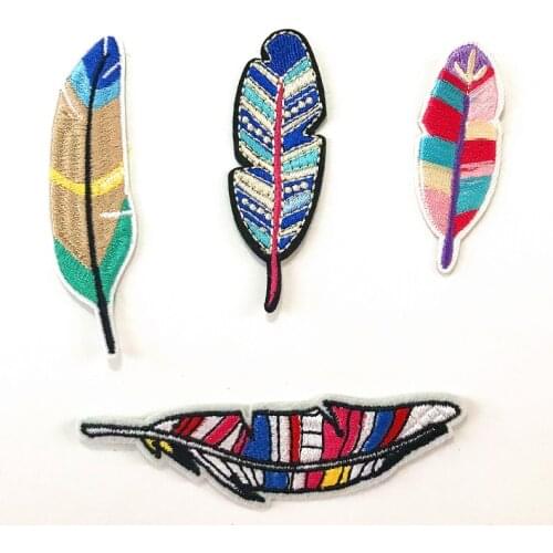 Colourful Feather Series Patches for Clothing DIY Stripes Applique Clothes Stickers Iron on Embroidered stickers