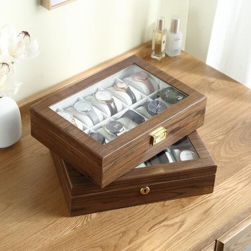 Casegrace Luxury 10 Slots Wooden Watch Box Storage Case With Key Women Gift Large Wood Watch Organizer Casket