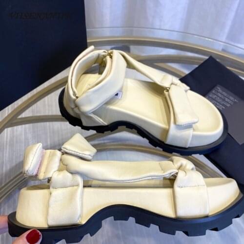 High-quality increased platform sandals for women with summer velcro soft sheepskin casual white Roman sandals