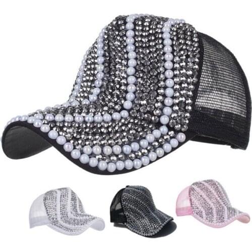 Hip Hop Hat Pearl Rhinestone Hip Hop Hat Metal Explosion Diamond Baseball Cap Pattern Eaves Hip Hop Baseball Cap