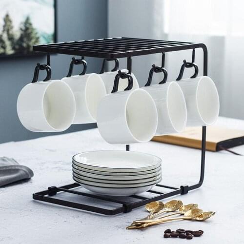Coffee Cup Plates Iron Rack Creative Iron Cup Holder Multiple Hooks Art Cup Rack Glass Tea Organizer Marc HolderStorage Rack