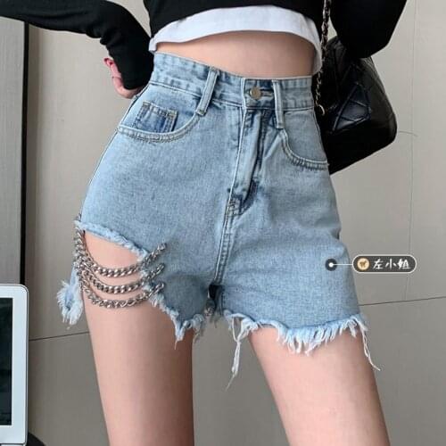 Super shorts womens jeans summer design niche sense of high waist ripped raw edges fried street hot pants hot pants