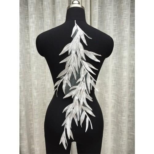 Dress Embroidery Fabric Clothing-Material-Patch Handmade Mesh 2pcs Veil Leaf Bamboo DIY VS101613