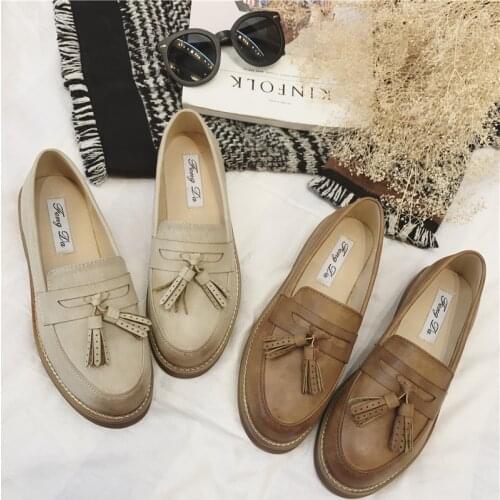 College girls fringe oxford shoes brush off sewing moccasins women chunky flats tassel espadrilles derby shoes woman creepers