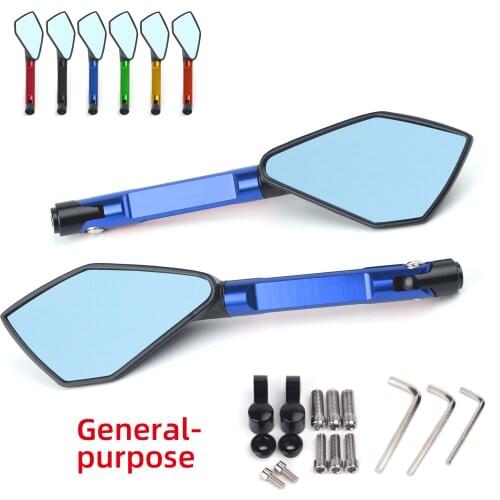 Universal CNC Aluminum Motorcycle Rearview Mirrors Blue Anti-glare Mirror For Suzuki Honda Kawasaki Yamaha ktm Scooter DUCATI
