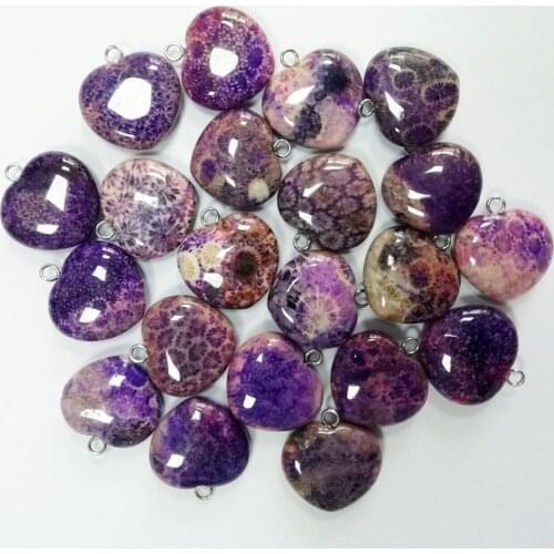 Gorgeous Intriguing Beautiful 8Pcs purple Ammonite heart pendant bead 20x6mm