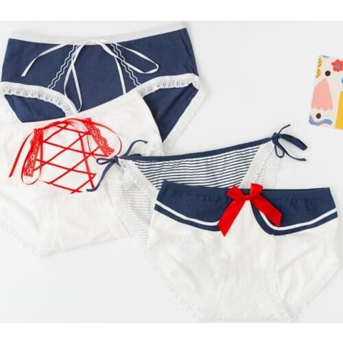 Japanese Two Dimensional Cute Girl Underwear Navy Wind Waist Sweet Cartoon 100% Cotton Crotch Student Briefs Girl