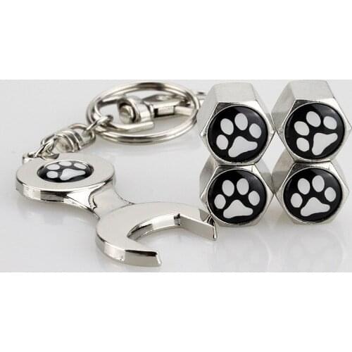 1 Set Car Stickers Cute Puppy Paw Tire Valve Caps Spanner For car tires valve caps Anti-lost Car Styling Accessory Funny Decal