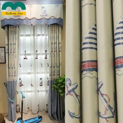 Blue Cartoon Kids Curtains Print Shading Window Curtains for Living Dining Room Bedroom
