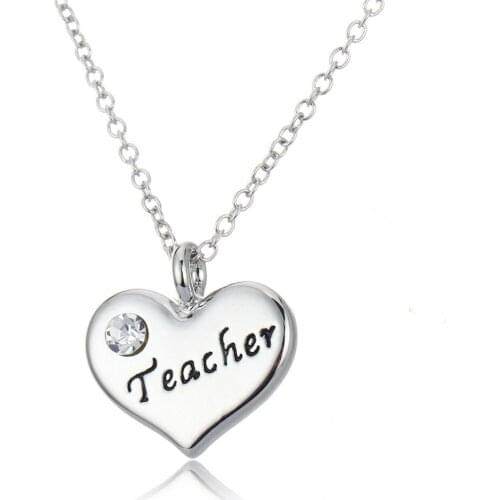 Teacher Necklace Crystal Rhinestone Love Heart Pendant Chain Women Men Graduation Grateful Christmas Gifts Thank You Jewelry Hot