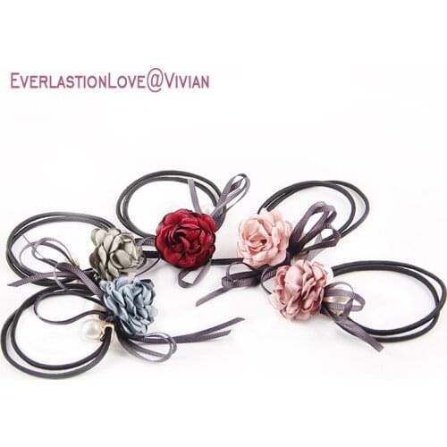 Women Hair Accessories silk flower Headbands Ponytail Holder Girls Scrunchies Elastic Hair Bands Rubber Rope hairband decoration