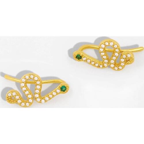 FLOLA Snake Ear Cuff Gold Clip On CZ Pave Crystal Earings For Women Without Piercing Zirconia Jewelry pendientes clip ersu04