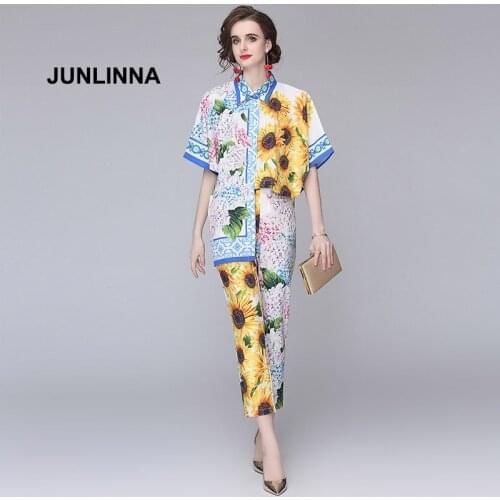 Womens Two Piece Pants Fashion New Printing Two Piece Sets Loose Shirt and 9/10 Pants Wear Set