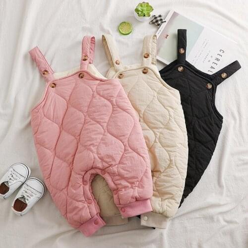 Winter New Baby Down Overalls Korean Plaid Solid Thicken Warm Jumpsuits For Boys Girls Toddler Kids Cotton Casual Soft Overalls