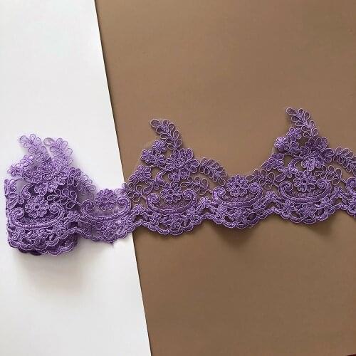 1Yard Purple Embroidery Mesh Lace Trims Applique Flower Venise Sewing Craft for Dress Home Textile DIY Decorative Accessories