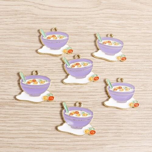 10pcs 24*21mm Enamel Soup Charms for Jewelry Making Alloy Bowl Charms Pendants Fit DIY Necklaces Earrings Craft Accessories