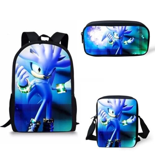 16 Inch Fashion Backpack SONIC RACING 3PCs/Set Kids School Bags Cartoon Animal Designer Teenagers Book-Bags Set