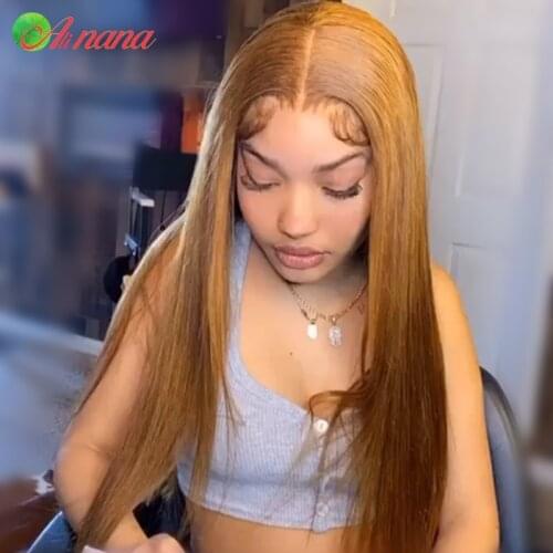 #27 Honey Blonde Colored Straight Human Hair Wigs Top Hairline Lace Front Wig Transparent Remy Hair Lace Wig For Black Women