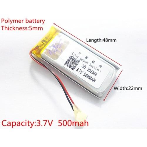 3.7V,500mAH,502248 PLIB; polymer lithium ion / Li-ion battery for GPS,mp3,mp4,mp5,dvd,,model toy