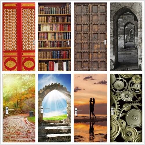 2pcs/set 3D PVC Wallpaper For Door Self Adhesive Waterproof Wallpaper Home Decor Art Poster Living Room Bedroom Doors Decoration