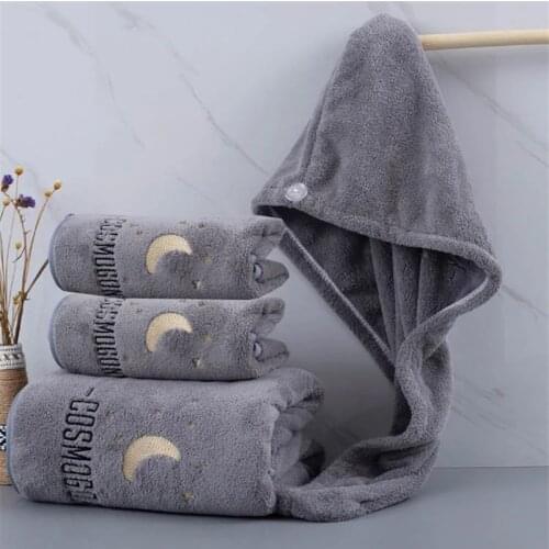 Luxury 4 Pcs Sets 1 Large Bath Towel 2 Towels 1 Hair Cap Couples Soft Cotton Microfiber Absorbent Quick Drying Bath Set 70*140cm