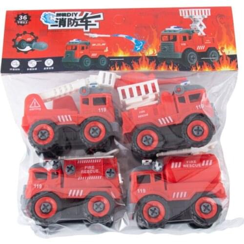 4pcs Construction Toy Engineering Car Fire Screw Build and Take Apart Grea Dropship