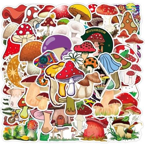 50/100pcs Mushroom Stickers For Notebook Stationery Penpal Supplies Scrapbooking Material Vintage Stickers Aesthetic Kscraft