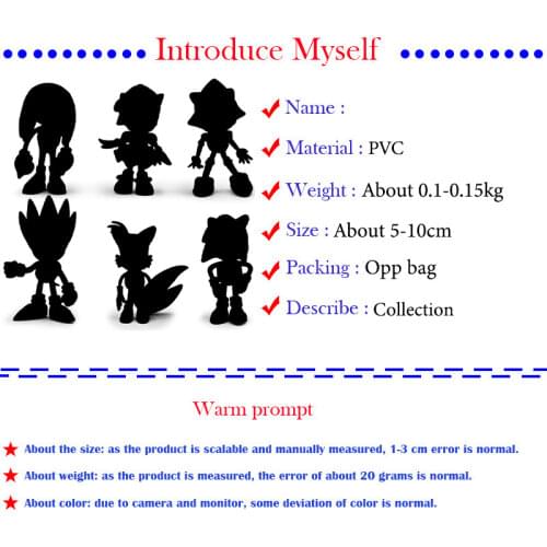 6 pcs/lot Anime Sonic Tails Amy Rose Knuckles PVC Action Figure Doll Model Toy Christmas Gift For Children 7