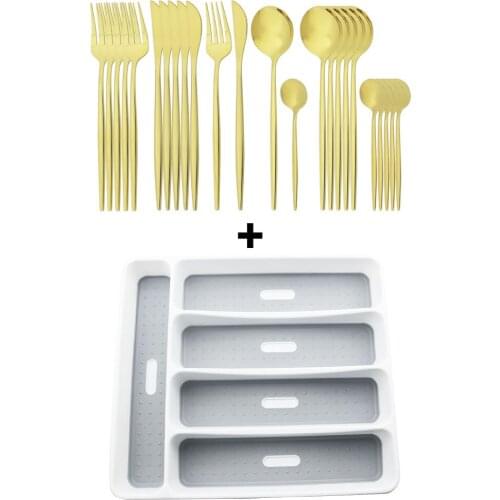 6set Gold Stainless Steel Cutlery Set Dinnerware Set Colorful Knife Fork Spoons Tableware Kitchen Dinner Tableware Storage Box