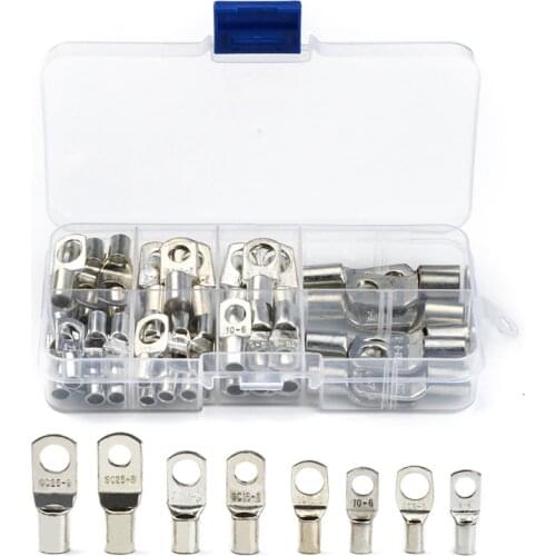 60 PCS SC Bare Terminals Tinned Copper Lug Ring Seal Wire Connectors Bare Cable Crimped/Soldered Terminal Assorted Kit