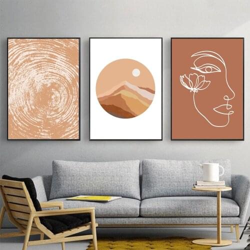 Abstract Beige Poster Mountain Sunset Canvas Painting Line Drawing Art Print Ripple Wall Picture For Living Room Home Décor
