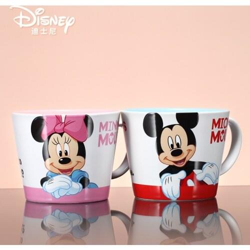 Authentic Disney Cup Big Mouth Cartoon Water Cup Coffee Cup with Lid Spoon Mickey Minnie Ceramic Cup Coffee Mug